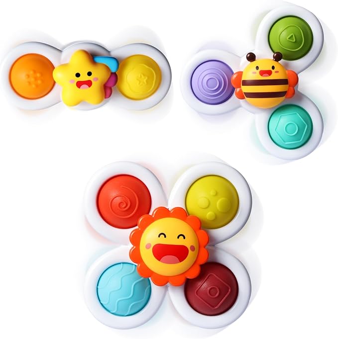 ALASOU 3PCS Pop Suction Cup Spinner Toys for 1 Year Old Boy Girl|Novelty Spinning Tops Toddler Stocking Stuffers|Baby Bath Toy for Kids Ages 1-3|1 Year Old Boy Christmas Birthday Gift for Infant