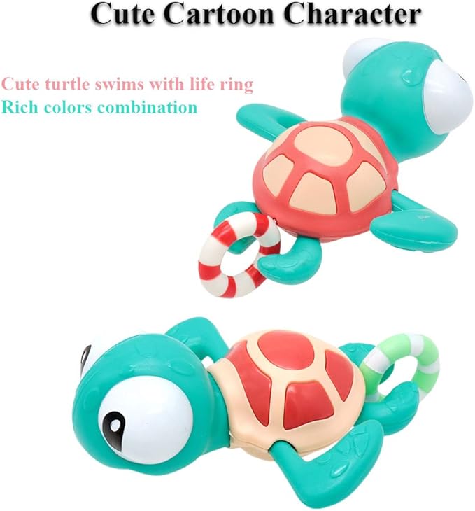 Pull String Baby Bath Toy Pull & Go Turtle Cute Swimming Turtle Windup Clockwork Bathtub Toy for Toddlers