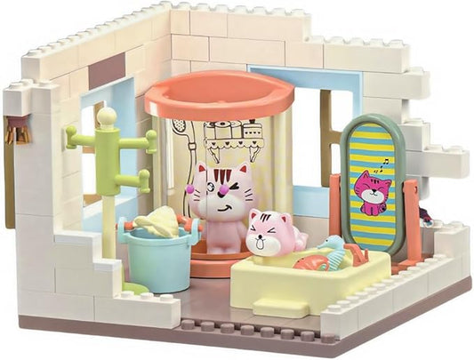 Koko's Cat Town DIY Miniature House Kit,Tiny House Bathroom Building Kit,Purrfect Dollhouse with 254PCS,Cat Toys Gift for Teens Kids Ages 3+,Dollhouse for 3 and up