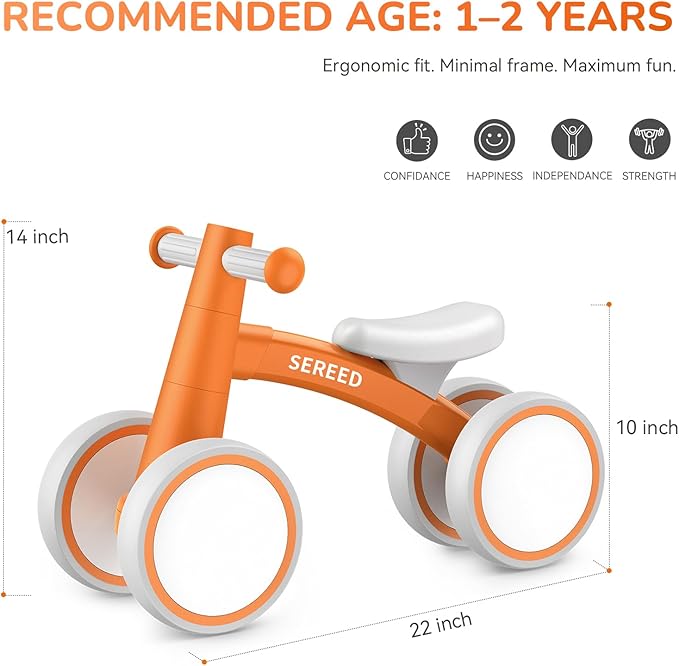SEREED Baby Balance Bike for 1 Year Old Boys Girls 12-24 Month Toddler Balance Bike, 4 Wheels Toddler First Bike, First Birthday Gifts