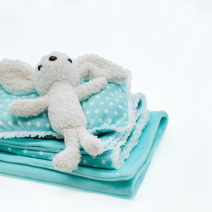 Baby Doll Accessories Bedding Set Soft Blanket Mattress Pillow Dolls Playset Fits 16-18 Inches American Doll Furniture Toy Girls and Boys (Green)