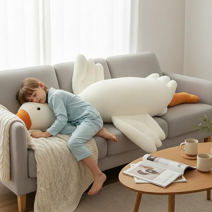 Giant Plush Goose Body Pillow, 75 inch Soft White Swan Stuffed Animal, Hugging Cushion for Kids and Adults! Great Gift