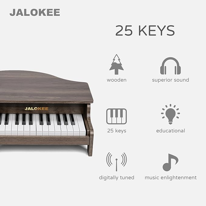 Kids Piano Keyboard, 25 Keys Grand Piano for Kids, Mini Music Educational Instrument Toy, Volume Adjustable, Wood Toy for Toddlers Girls Boys (Walnut)