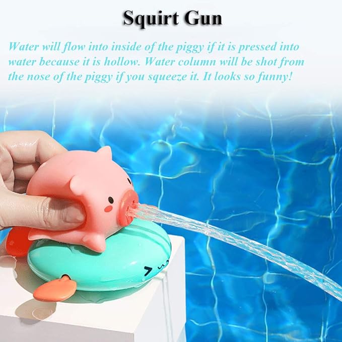 Pull String Baby Bath Toy Pull & Go Pink Piggy Cute Swimming Pig Windup Fish Water Spray Squirt Toy Clockwork Bathtub Toy for Toddlers