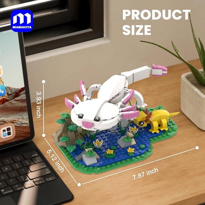 Axolotl Toy Building Set, Axolotl Doll Figures with Grass and River Scenery Accessories Building Kits, Axolotl Toys A Gift for Kids, Boys and Girls Ages 6 and Up