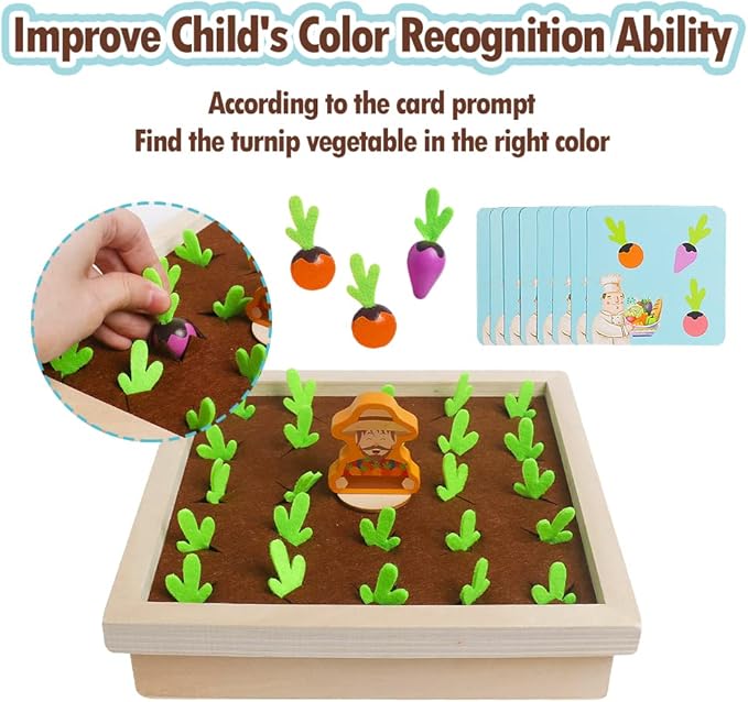 Skrtuan Montessori Toys for Toddlers 3 4 5 Years Old Boys Girls Baby, Wooden Toy Carrot Harvest Game, Educational Toys Shape Sorting Matching Puzzle, Memory Game Fine Motor Skill Gifts for Kids 3-5