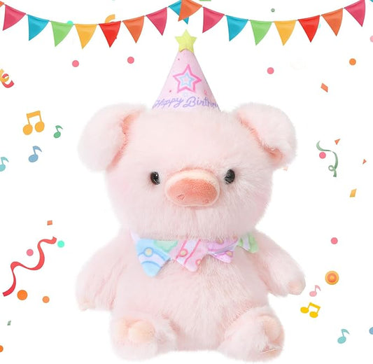 Birthday Piglet Plush Toy Clap Activated with Voice Recording Singing Dancing Interactive Stuffed Animal Gift for Toddler Kids Boys Girls