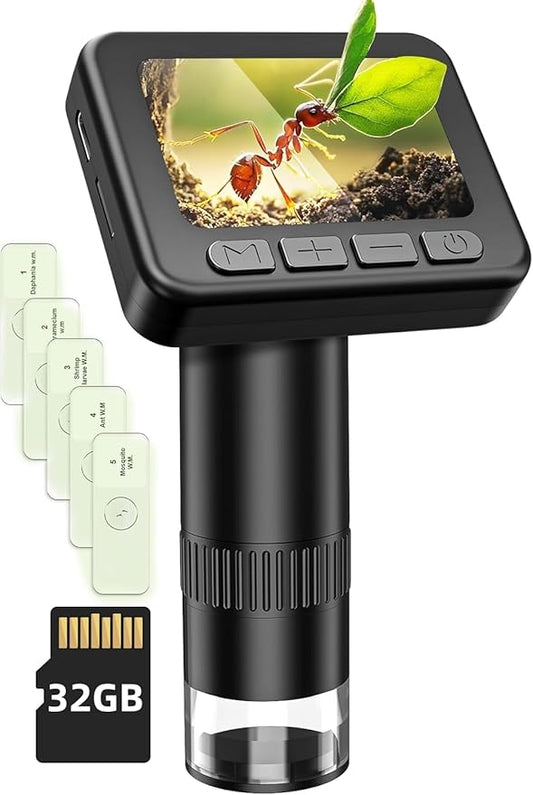 IMICHI Microscope for Kids 50X-1000X Magnification- 2 inch IPS HD Screen, 32GB storage Card, 1080P Video, 2-Hour Battery Life, Easy Carry, Slides Included - Perfect Science Kit Gift for Kids Ages 8-12