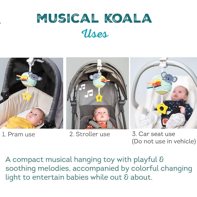 Taf Toys Musical Koala, On-The-Go Pull Down Hanging Music and Lights Infant Toy | Parent and Baby’s Travel Companion, Soothe Baby, Keeps Baby Relaxed While Strolling, for Newborns and Up