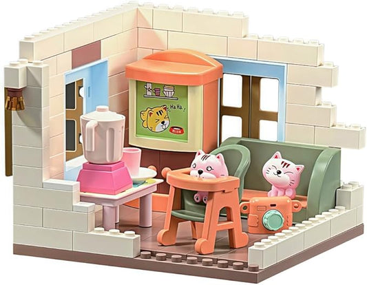Koko's Cat Town DIY Miniature House Kit,Tiny House Living Room Building Kit,Purrfect Dollhouse with 255PCS,Cat Toys Gift for Teens Kids Ages 3+,Dollhouse for 3 and up