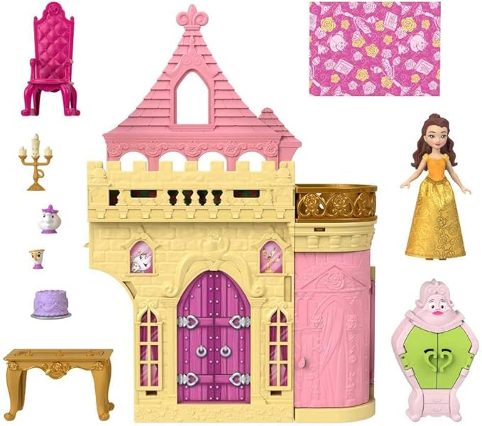 Mattel Disney Princess Toys, Storytime Stackers Belle's Castle, Stackable Doll House with Small Doll & 9 Pieces, Inspired by The Disney Movie