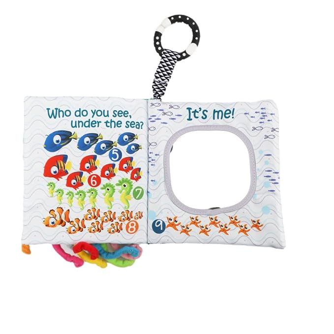 Fish Baby Books Toys,Touch and Feel Crinkle Cloth Books for Babies,Infant, Baby Toys 0-6-12 18 Months, Learning Education Soft Sensory Mirror Toy,Shower Gifts Christmas for Baby Boys Girls-Teether