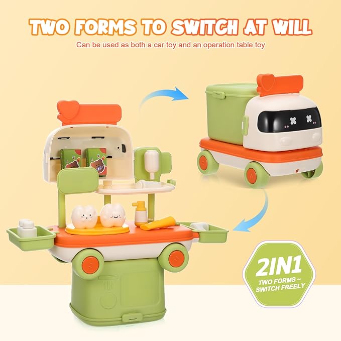 ERINGOGO 1set Boy Girl Doctor Kit with Storage Interactive Pretend Play Medical Tools for Toddlers Transformable Design into Car Toy Rich Accessories for Imaginative Role Play