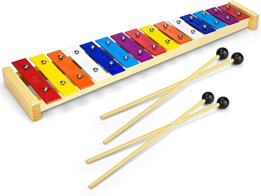 CeleMoon 15 Tone Natural Wooden Xylophone for Adults Kids Toddler with Multi-Colored Metal Bars, Music Instrument Gifts Toys for Preschool Educational Learning