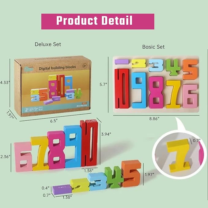 10PCS Wooden Number Building Blocks Montessori 1-10 - Wooden Stacking Numbers Math Toys, Friends of Ten Number Blocks, Basic Number Counting Blocks with Play Guide, Number Toys for Toddlers 1-3