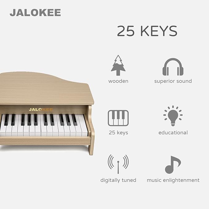 Kids Piano Keyboard, 25 Keys Grand Piano for Kids, Mini Music Educational Instrument Toy, Volume Adjustable, Wood Toy for Toddlers Girls Boys (Oak)