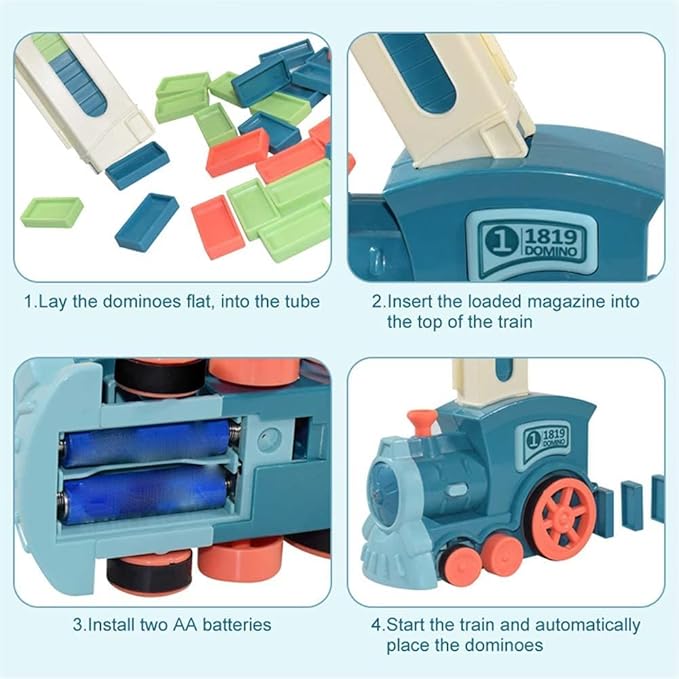 soputry Domino Toy Train Blocks Set, Automatic Domino Stacking Toy Creative Domino Rally Electric Train Set, Upgrade 4 Color Domino Toy Train for 3-12 Year Old Boys and Girls (100 Dominoes)