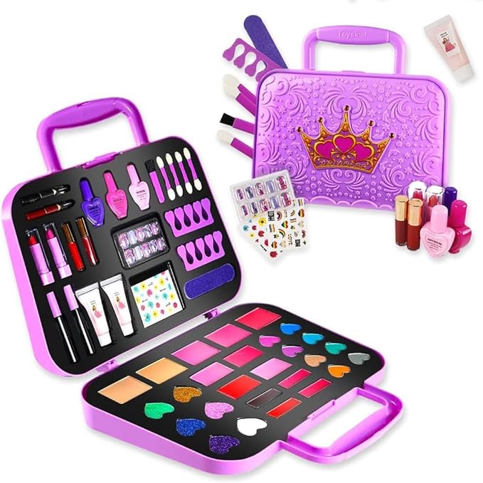 Toysical Kids Makeup Kit, 51 PCS Pretend Play Set for Kids, Real Makeup Toys for Girls, Non Toxic, Princess Toys for Girls, Birthday Gift for 3 4 5 6 7 8 9 10 Years Old Children