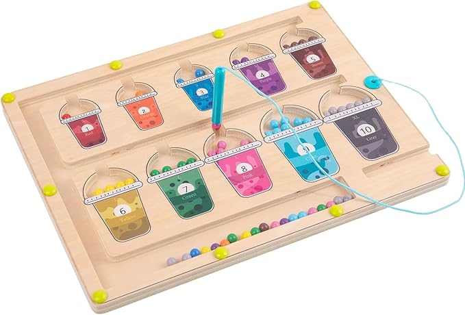 Magnetic Color & Number Learning Game for Toddlers, Montessori Counting Toys with 10 Cups & 55 Candy Balls, Fine Motor Skills Toys for Kids Ages 3 4 5, Preschool Educational (Classic Edition)