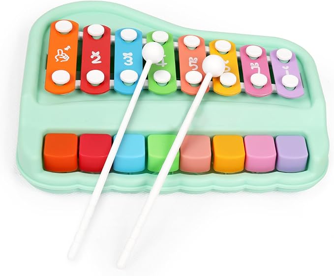 Baby Piano Xylophone for Toddlers 2-3, 2 in 1 Baby Piano Xylophone Musical Instrument with 8 Multicolored Key Scales Keyboard for Kids(Green)
