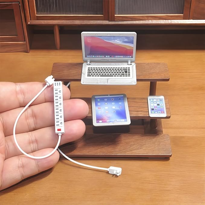 1:6 Scale Dollhouse Accessories - 4 Colors Miniature Digital Set: Metal Smartphone, Tablet, Laptop & Desktop USB Socket - 1:12 Scale Miniature Collectibles Gift (Silvery)