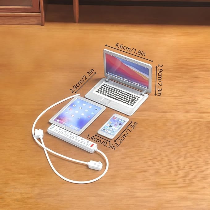 1:6 Scale Dollhouse Accessories - 4 Colors Miniature Digital Set: Metal Smartphone, Tablet, Laptop & Desktop USB Socket - 1:12 Scale Miniature Collectibles Gift (Silvery)