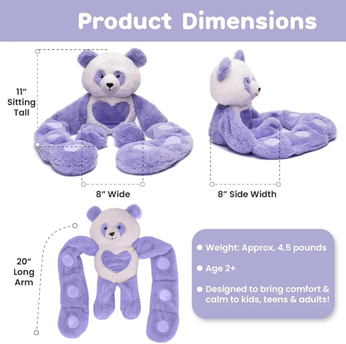 Plushland Original 5lbs Weighted Stuffed Animals Plush Toys with Long Arms, Giant Plushies Pillow Hugging Toy Gifts with Bean Bag for Kids and Adults (Panda)