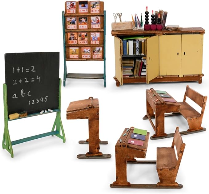 Classroom Dollhouse Craft Kit – Easy to Build & Paint School Room | Cardboard Room + 6 Wooden Pieces + Decoration Sheets | 1:12 Scale | Sam & Julia's Mouse Mansion