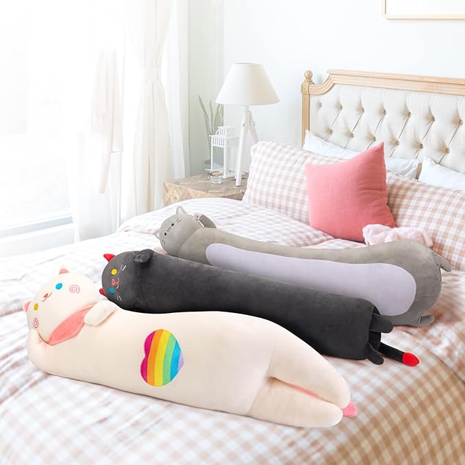 Mewaii Long Cat Plush 5 Sizes, 120% Extra Filling Giant Plushness Kids Body Pillow, Kawaii Cute Black Cat Stuffed Animals Plushies, Big Long Body Pillow Cat Plush Gift for Girls 44”