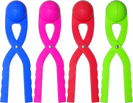 JEEFUD Snowball Maker Snow Ball Toys Games with Handle for Kids Outdoor Winter Snowball Fight Maker Tool Clip- Winter Snow Toys for Toddlers Kids Ages 4-7,4 Pack(Blue,Magenta, Red, Green)