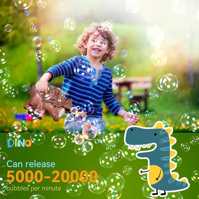 Dinosaur Bubble Machine with Colorful Lighting for Kids Automatic Handheld Dinosaur Bubble Toy 20000+ Big Bubbles Per Minute Bubbles Toy for Outdoor Parties Yard Fun Kids Gift Triceratops Coffee