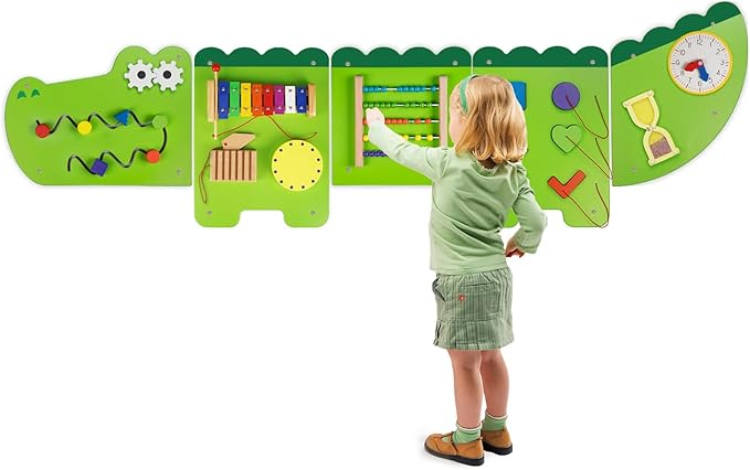 Monläurd® Crocodile Montessori Busy Board, Sensory Board,Educational Toys, Activity Cube, Wall Toys, Daycare Furniture, Playroom Furniture, Boys and Girls 6 M+