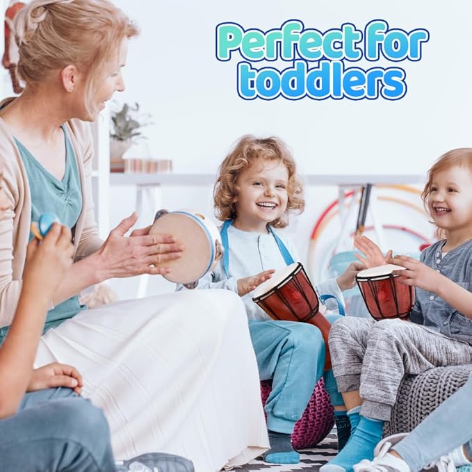 ArtCreativity 8 Inch Mini Wooden Toy Drum for Kids - Rustic Brown Wood Djembe - Fun Musical Instrument Baby Drum Toy - Gift Idea, Birthday Party Favor for Boys, Girls, Toddler and Baby