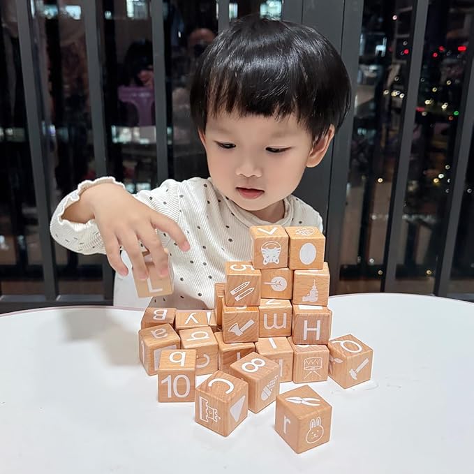 Wooden Blocks,ABC Building Blocks,Wooden Alphabet Baby Blocks,Counting & Building Block Set,Blocks Toys for 3+ Year Old,1.18inch,Gifts