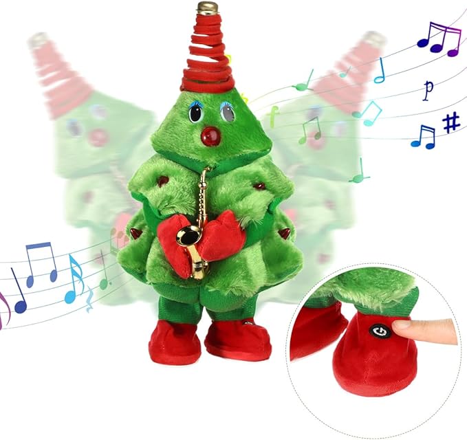 Twisting Singing Christmas Tree Santa Claus Reindeer Electric Musical Dancing Repeat What You Say Interactive Animated Plush Doll Figures with Songs Lights Funny Talking Glowing Doll Xmas Gift Decor