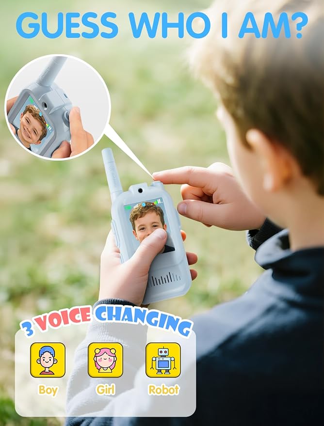 Walkie Talkie for Kids with Video: 2 Pack Rechargeable Toddler Toys with HD Camera & Voice Changer, Long Range Gift Toys for Boys & Girls Ages 3-8 for Outdoor Play, Camping, Travel, Hiking (Blue-Pink)