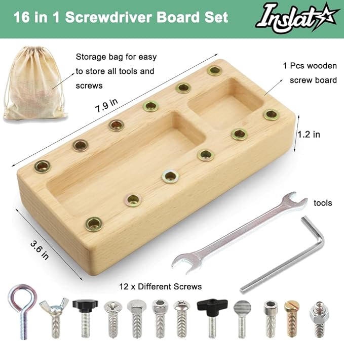 Montessori Screwdriver Board Set, Wooden Montessori Toy Tool for 3 4 5 Year Old Kids, Educational Screw Board Sensory Learning Toys STEM Fine Motor Skills Toys