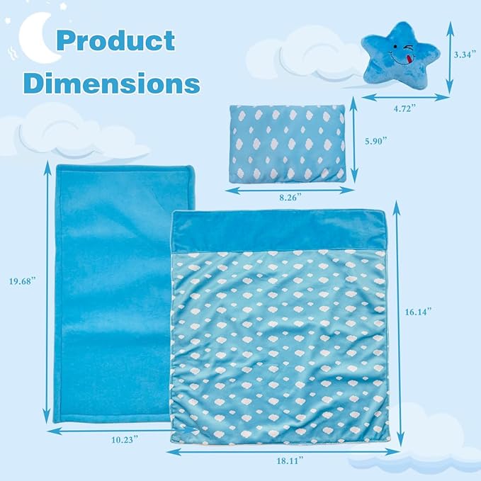 Baby Doll Accessories Bedding Set Soft Blanket Mattress Pillow Dolls Playset Fits 16-18 Inches American Doll Furniture Toy Girls and Boys (Blue)