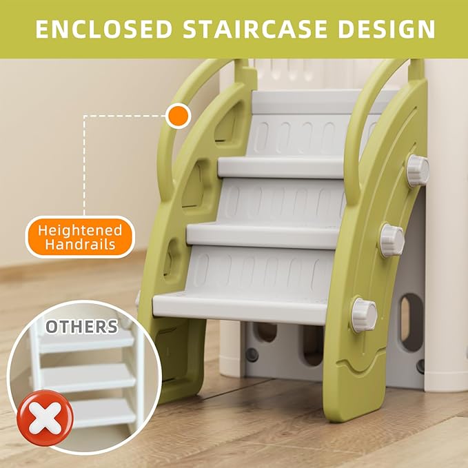 XJD 9 in 1 Toddler Slide, Jungle Slide with Basketball Hoop, Tunnel and Storage Space, Outdoor Indoor for Toddlers Age 1+,Tree House Design Toddlers Outdoor Indoor Playground (Green)