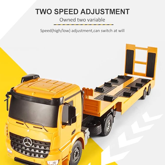 DOUBLE E Benz Authorized Remote Control Semi Truck with 2 Batteries 2.4Ghz Trailer RC Flatbed Trailer Crane Tractor, Electronics Construction Vehicles Toy with Sound and Lights