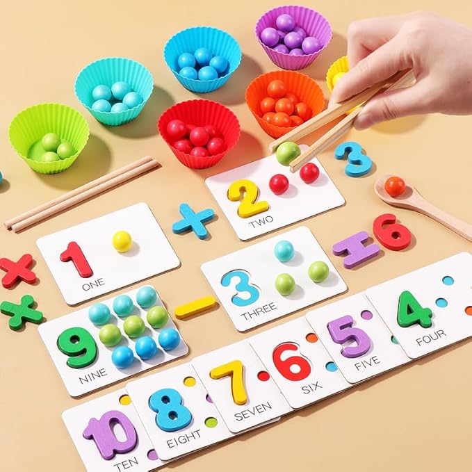 Montessori Arithmetic Math Toy Set,Montessori Arithmetic Kit,Number Crunching Clip Bead Matching Game for Early Childhood Educational Activities,Boy Girl Birthday Gift (1 Set)