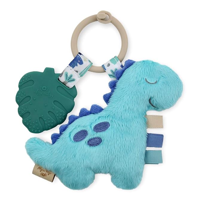 Itzy Ritzy Infant Toy & Teether - Itzy Pal Baby Teething Toy Includes Lovey, Crinkle Sound, Textured Ribbons & Silicone Teether for Newborn (Dinosaur)