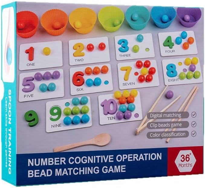 Montessori Arithmetic Math Toy Set,Montessori Arithmetic Kit,Number Crunching Clip Bead Matching Game for Early Childhood Educational Activities,Boy Girl Birthday Gift (1 Set)