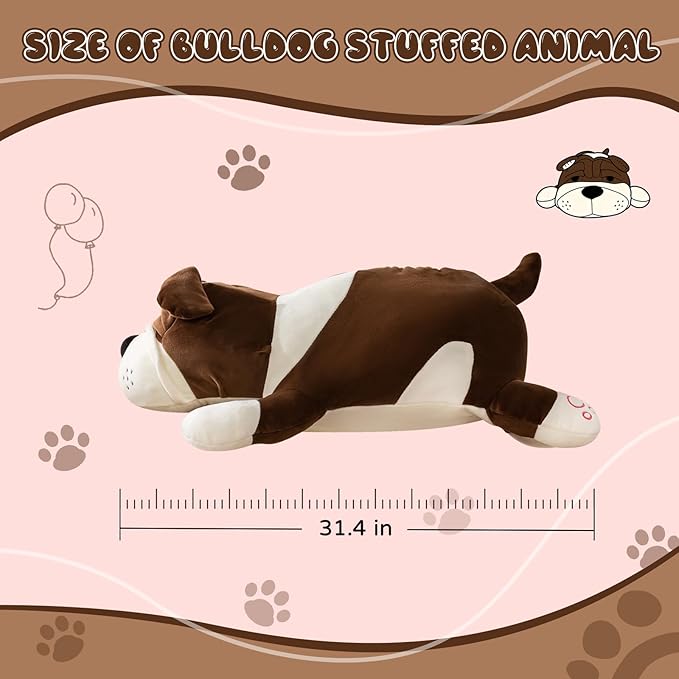 Giant Plush Dog Pillow 31" Super Soft Stuffed Animal - Large Brown Dog Plushie for Bed, Couch,Home Decor,Cuddling Pillow for Adults & Kids (Brown 80cm)