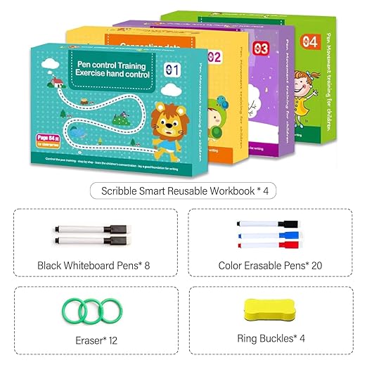 Scribble Smart Workbook,Drawing and Numbers Tracing Books for Kids,Wipe Clean,Practice Copybook, Reusable Practice Book for Preschool Age 3-8, Magic Copybook (New Edition-Panchromatic)