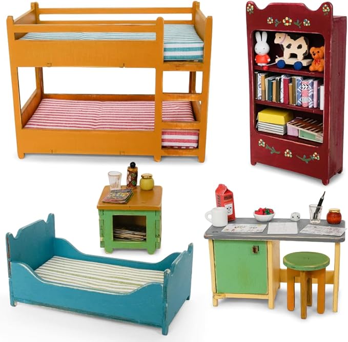 Kids' Bedroom Dollhouse Craft Kit – Easy to Build & Paint Miniature Room | Cardboard Room + 7 Wooden Pieces + Decoration Sheets | 1:12 Scale | Sam & Julia's Mouse Mansion