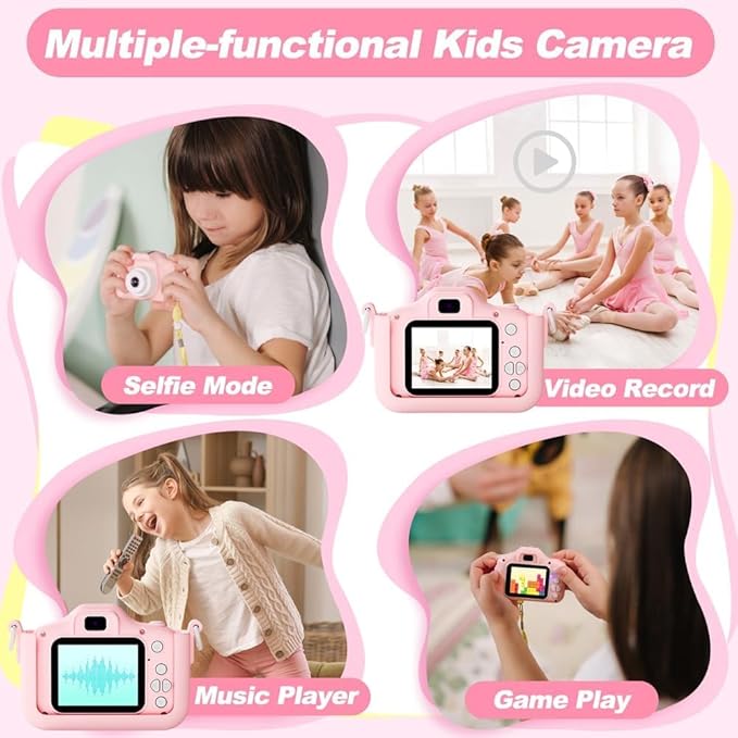 Kids Camera Toys for 3-8 Year Old Girls Boys, Toddler Digital Video Camcorder with Cartoon Soft Silicone Cover, Christmas Birthday Gifts for Kids - 32GB SD Card Included