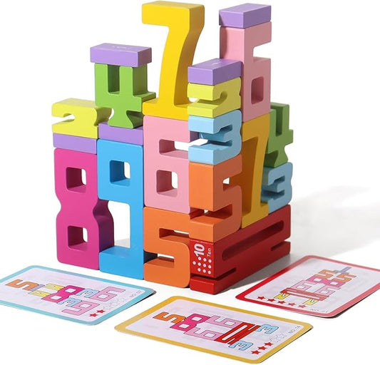 20 Pcs Stacking Wooden Math Numbers Blocks for 3+ Years Old Kids, 1-10 Montessori Toys, Game, Balance Competition, Toddler Learning Toys, Preschool Learning Activities, Wooden Blocks, 3-8 Years