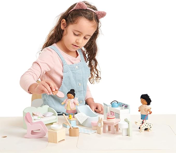 Tender Leaf Toys - Mrs. Forrester and The Baby - Detailed Wooden Doll with Flexible Arms and Legs for Dollhouse - Encourage Creative and Imaginative Play for Children - Age 3+