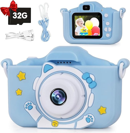 Kids Camera for Boys Age 3-12, Toddler Digital Camera, Multifuntional & Creative Christmas Birthday Gifts Toy with 32GB SD Card, Up to 48MP, 1080P HD Video, IPS Screen, Selfie Func, Games & Music